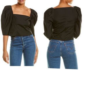 Vince Square Neck Puff Sleeve Crop Top Blouse BNWT